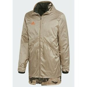 Adidas Mens Soccer Jacket Small SM Tan Adv Coat Camo Reversible Mesh-lined Hood